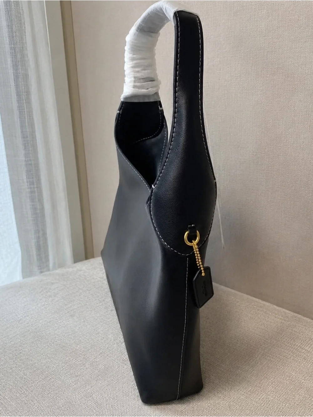 Coach Black Leather Shoulder Hobo with Gold Logo